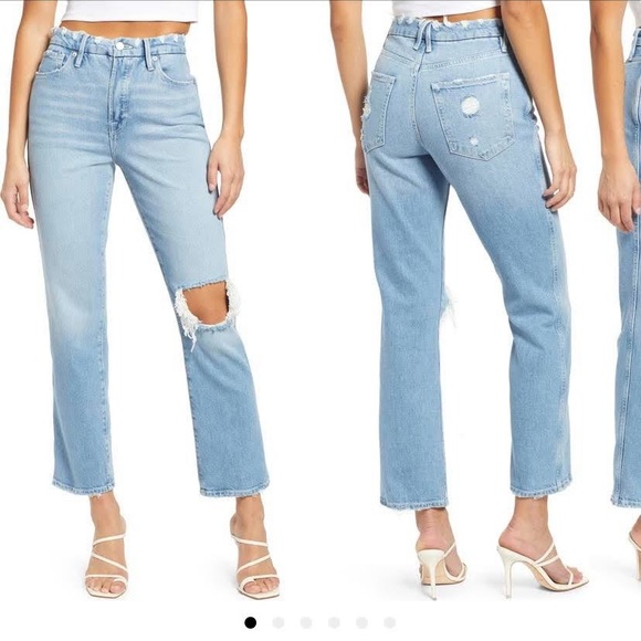 Good American Denim - Good American Jeans Good Curve High Waist Distressed
Straight Leg Jeans